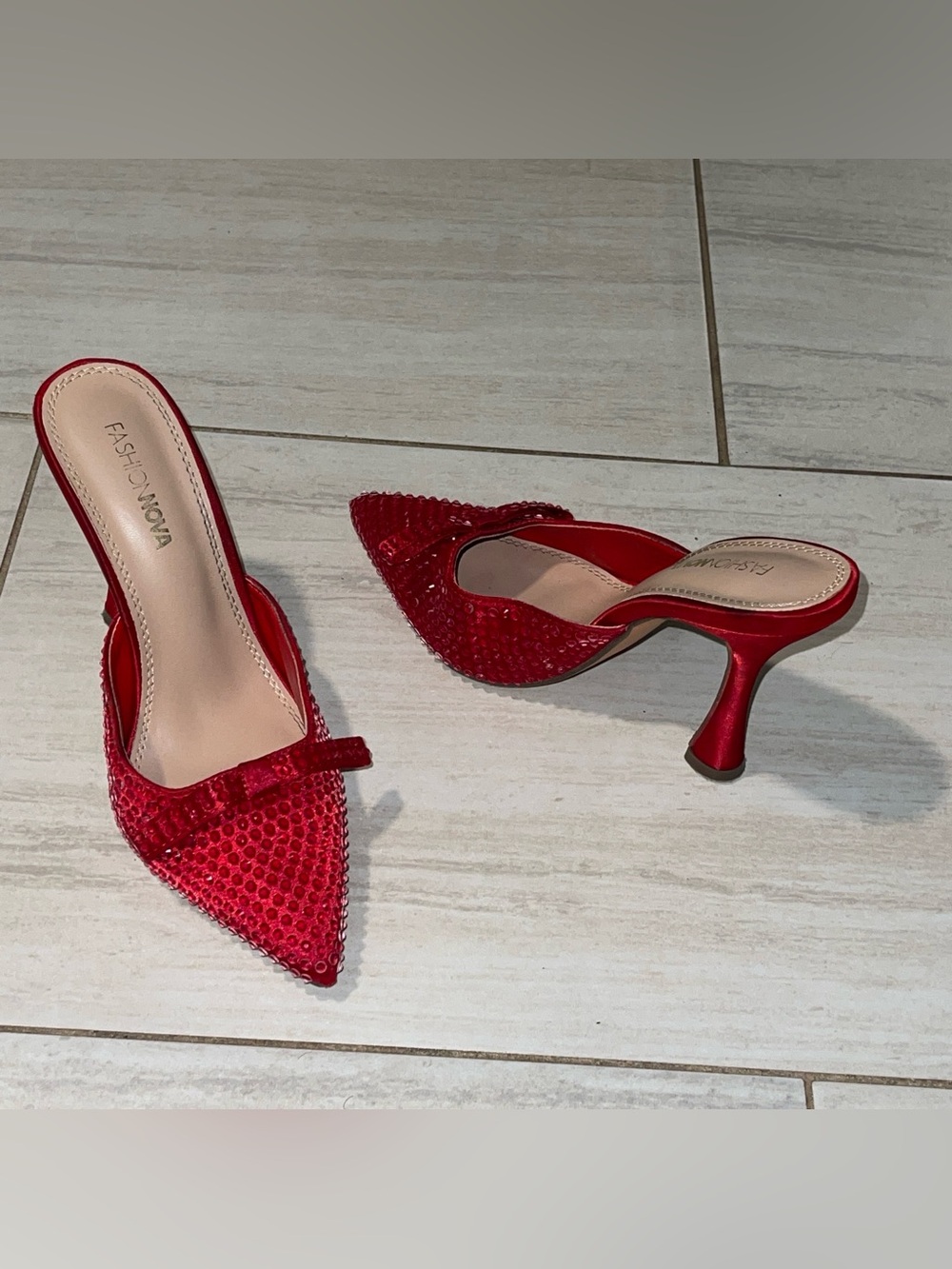 Fashion Nova Red Embellished Pointed-Toe Mule